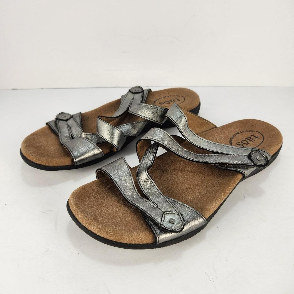 Taos Women's Size 9 Metallic Pewter Silver Comfort Slide Sandals